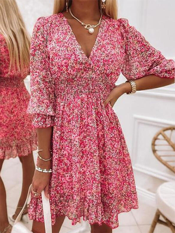 flowersverse Floral V neck Casual Half sleeve Dress