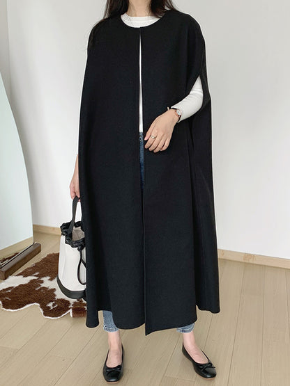 flowersverse Solid Color Loose Sleeveless Round-Neck Outerwear Cape