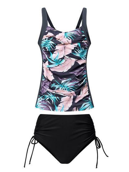 flowersverse Casual Floral Printing Spaghetti Tankinis Two-Piece Set