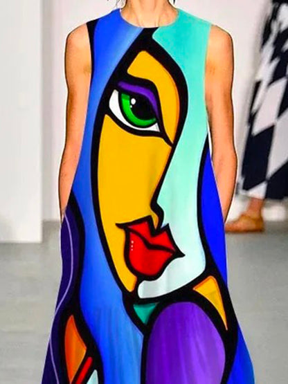 flowersverse Sleeveless Figure Printed Round-Neck Maxi Dresses