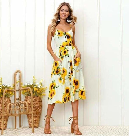 flowersverse Casual Vintage Women Summer Dress Backless Polka Dot Striped Floral