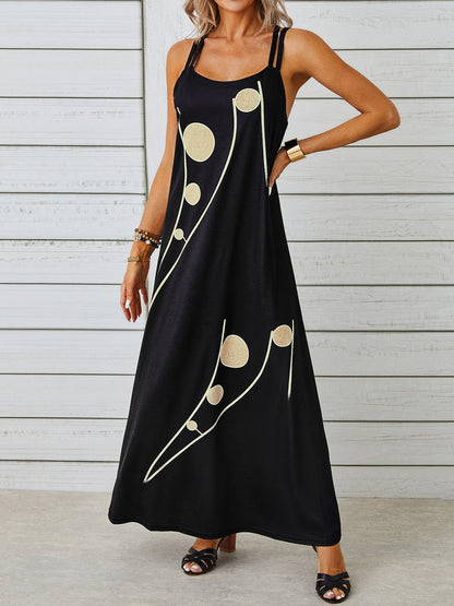 flowersverse Casual Spaghetti Polka Dots Sleeveless A-line Dress