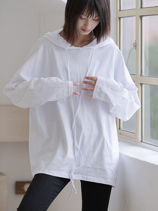 flowersverse Solid Color Drawstring Long Sleeve Hoodies