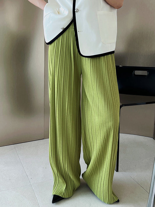 flowersverse  Pleated Solid Color Wide Leg Pants Bottoms