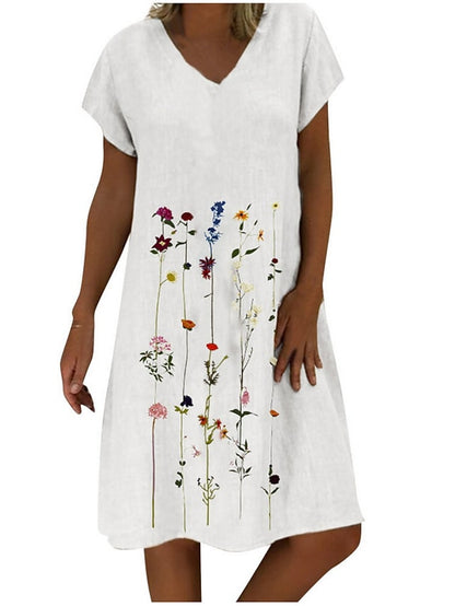 flowersverse Women's Casual Dress Shift Dress Midi Dress White Light Green Purple Short Sleeve Floral Print Spring Summer V Neck Casual  S M L XL XXL 3XL 4XL 5XL