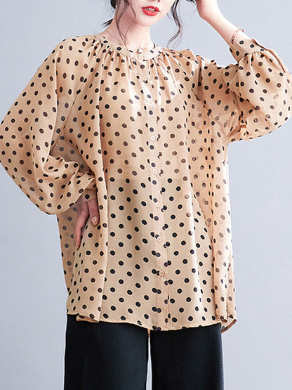 flowersverse Original Casual Polka-Dot Blouse