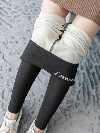 flowersverse Casual Skinny Leg Keep Warm Solid Color Leggings