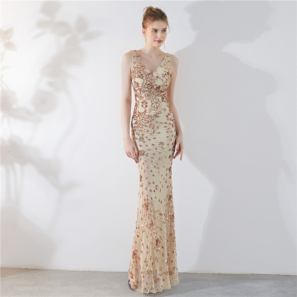 flowersverse Elegant Long Sequins Plus Size Beauty Formal Party Evening Dress