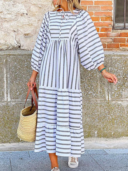 flowersverse Casual Bateau/Boat Neck Long Sleeve Weaving Dress