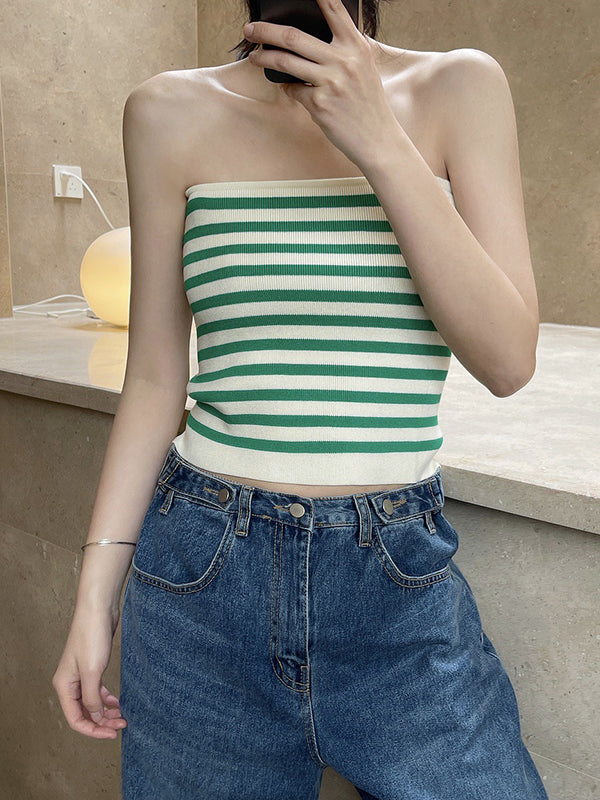 flowersverse Simple Casual Striped Strapless Top