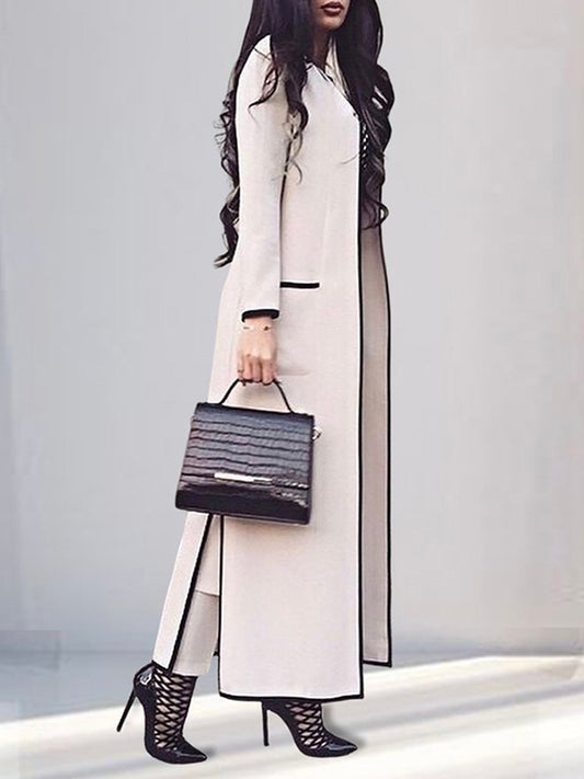 flowersverse Long Sleeves Loose Split-Side Lapel Trench Coats