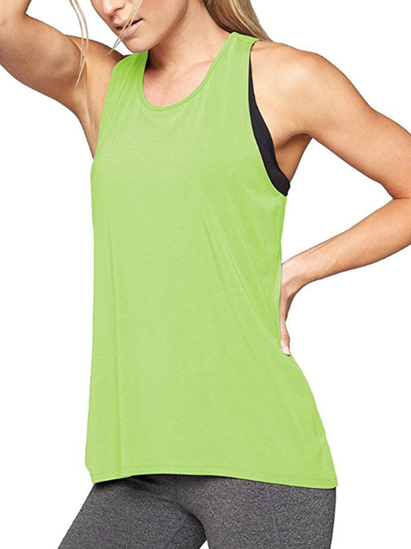 flowersverse Sports Solid Color Yoga Wear Round-Neck Vest