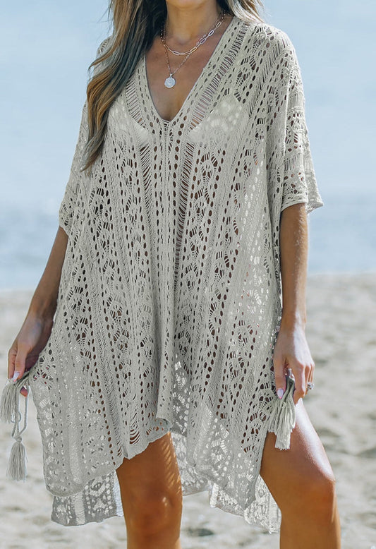 flowersverse Openwork V-Neck Slit Cover Up