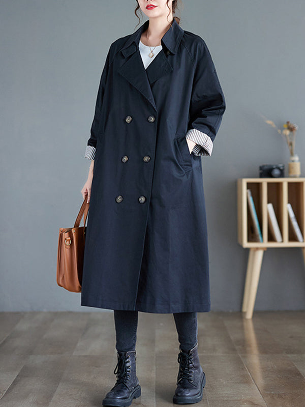 flowersverse Buttoned Pockets Long Sleeves Loose Notched Collar Trench Coats