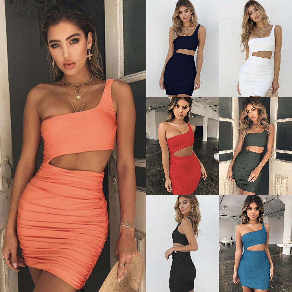 flowersverse Summer Women's Dress One Shoulder Sexy Nightclub Bodycon Dress