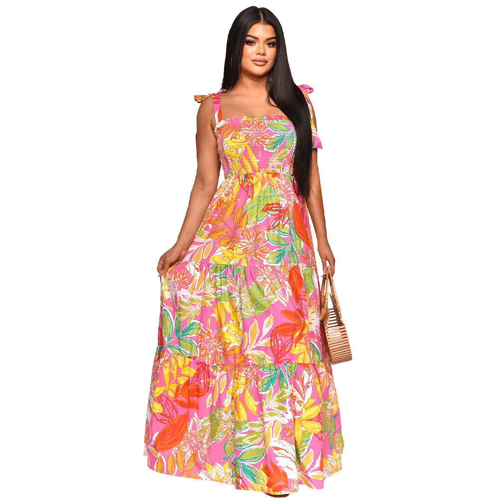 flowersverse Floral Print Tie Straps Maxi Dress