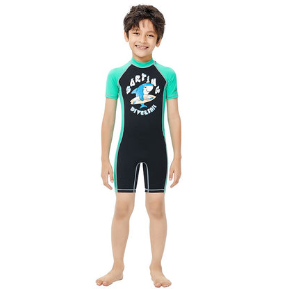 flowersverse Dive&Sail Boys One Piece Swimsuit UPF50+ Lightweight Quick Dry Short Sleeve Swimwear Bodysuit Back Zip Swimming Surfing Beach Sailing Printed Summer