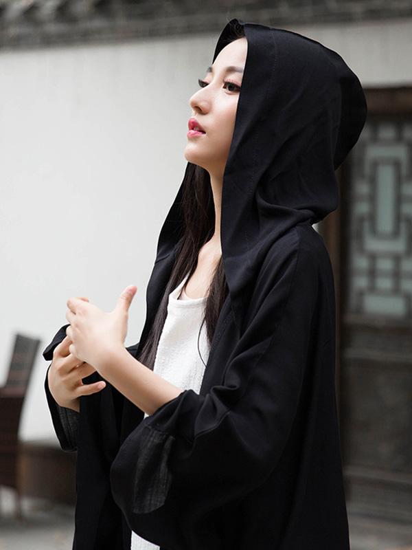 flowersverse Simple Solid Loose Batwing Sleeve Hood Cape