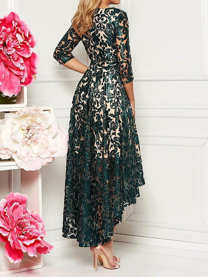 flowersverse Women's A-Line Dress Midi Dress Half Sleeve Solid Color Floral Lace Spring & Summer All Seasons Hot Elegant Green