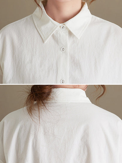 flowersverse Simple Solid Buttoned Lapel Collar Long Sleeves Blouse