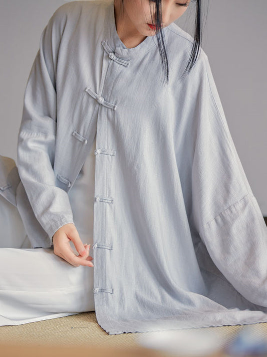 flowersverse Artistic Retro Loose Solid Color Linen Blouse