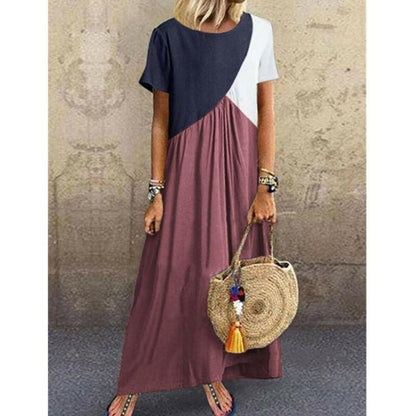 flowersverse Summer Dress For Women Ladies Boho Maxi Dress Casual Short Sleeve Office Dress Holiday Beach Sundress Plus Size