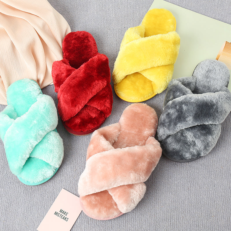 flowersverse Home Sweet Home Faux Fur Slippers