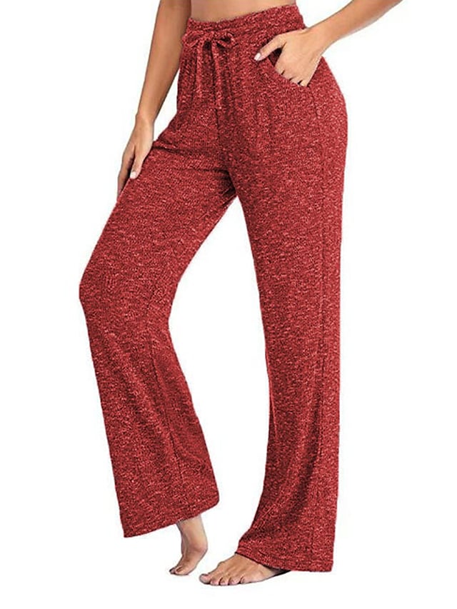 flowersverse Women's Plus Size Loungewear Pants Pure Color Simple Casual Comfort Home Daily Vacation Polyester Breathable Pant Pocket Elastic Waist Summer Spring Black Red