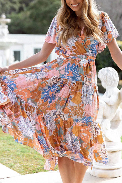 flowersverse Melody of Summer Floral Ruffle Midi Dress