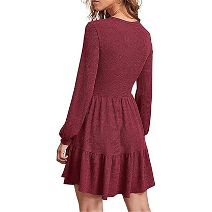 flowersverse Women's Casual Dress Sheath Dress Semi Formal Dress Plain Ruffle Crew Neck Mini Dress Basic Outdoor Daily Long Sleeve Regular Fit Black Red Light Brown Fall Spring S M L XL XXL