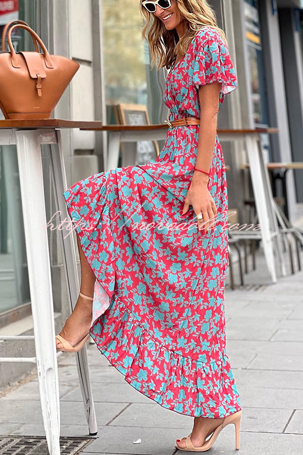 flowersverse Joyful Living Floral Ruffle High Low Midi Dress