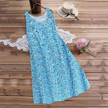 flowersverse Women's Plus Size Casual Dress Floral Crew Neck Print Sleeveless Spring Summer Casual Short Mini Dress Causal Daily Dress