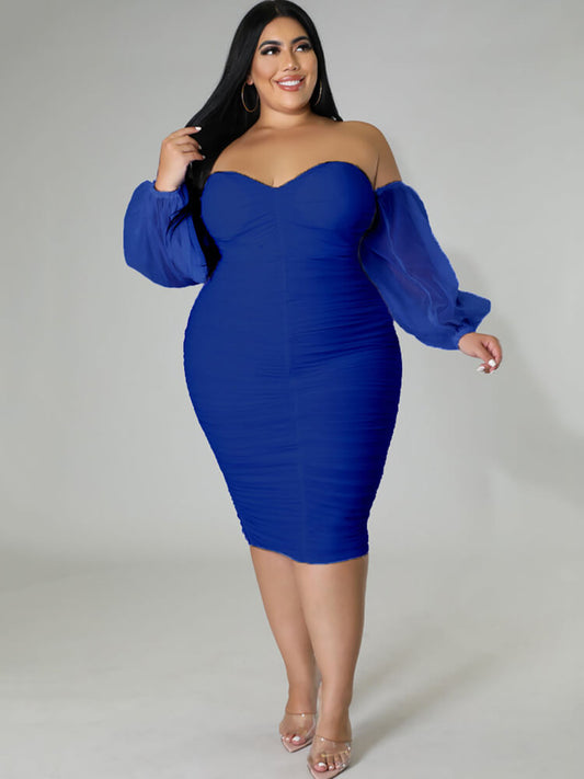 flowersverse Plus Size Off Shoulder Bodycon Midi Dresses