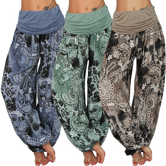 flowersverse Women‘s Yoga Harem Pants Quick Dry Yoga Gym Workout Pilates Pants Bloomers Bottoms Boho Green / Black Army Green Khaki Plus Size Sports Activewear Loose / Athletic / Casual / Athleisure