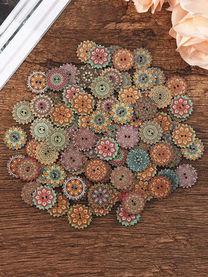 flowersverse Bohemia Printed Wooden  Sewing Buttons