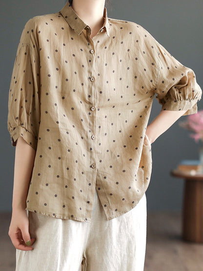 flowersverse Polka-Dot Half Sleeves Loose Lapel Blouses&shirts Tops