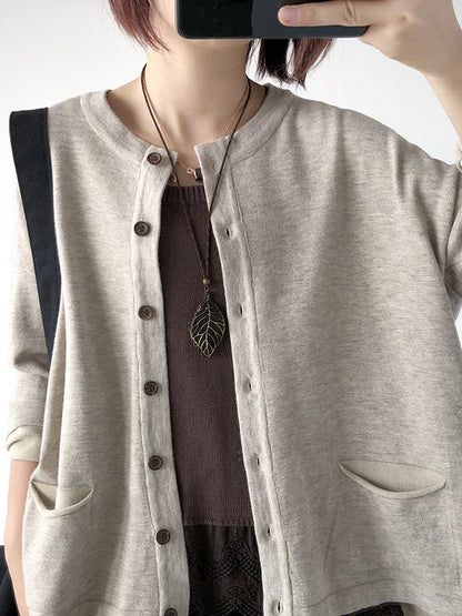 flowersverse Casual Loose Buttoned 8 Colors High-Low Round-Neck Long Sleeves Cardigan Tops