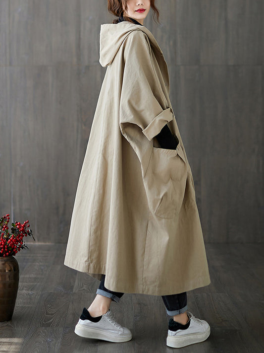 flowersverse Original Solid Hooded Trench Coats