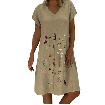 flowersverse Women's Casual Dress Shift Dress Midi Dress White Light Green Purple Short Sleeve Floral Print Spring Summer V Neck Casual  S M L XL XXL 3XL 4XL 5XL