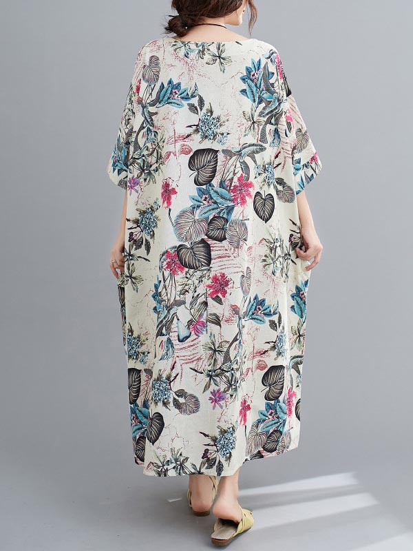 flowersverse Vintage Floral Round-Neck Dress