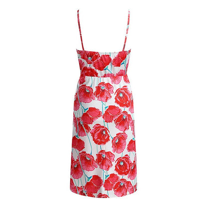 flowersverse Women‘s Baby Shower Maternity Dress Casual Dress Floral Dress Slip Dress Floral Midi Dress Sleeveless Backless Print Strap Basic Holiday Red Light Sky Blue Spring Summer S M L XL XXL