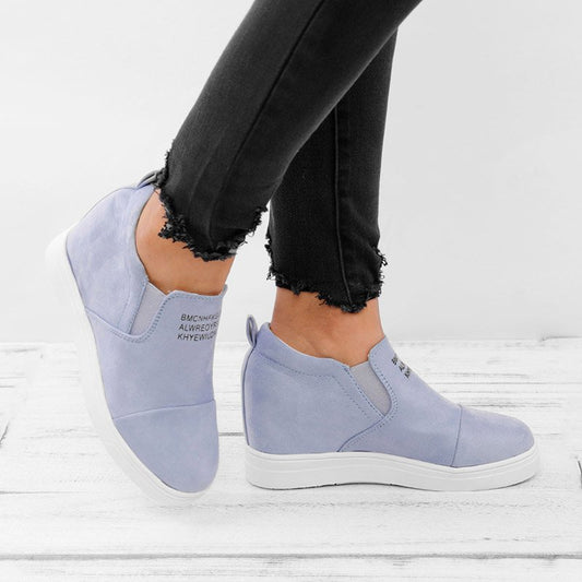 flowersverse Women Faux Suede Wedge heel Sneakers Slip on Breathable Shoes