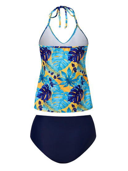 flowersverse Casual Floral Printing  Halter Tankinis Two-Piece Set