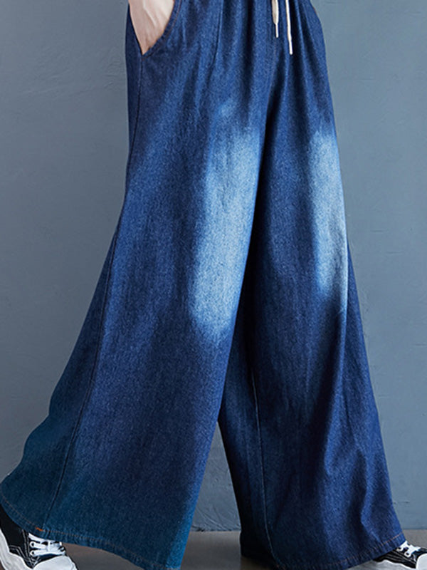 flowersverse Loose Wide-Leg Drawstring Jean Pants