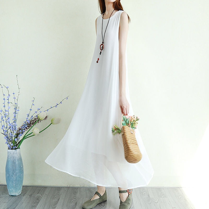 flowersverse Long Chiffon Temperament Dress With Vest