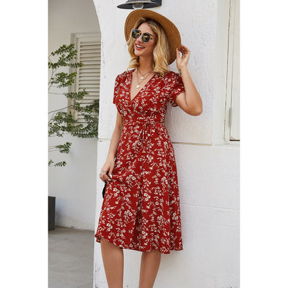 flowersverse Bandage Slim Chiffon Floral Dress