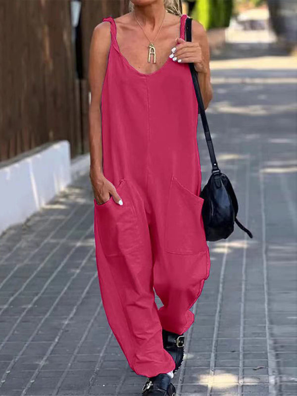 flowersverse Loose Sleeveless Solid Color Spaghetti-Neck Jumpsuits