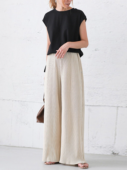 flowersverse Simple Loose Wide Leg Elasticity Solid Color Casual Pants Bottoms