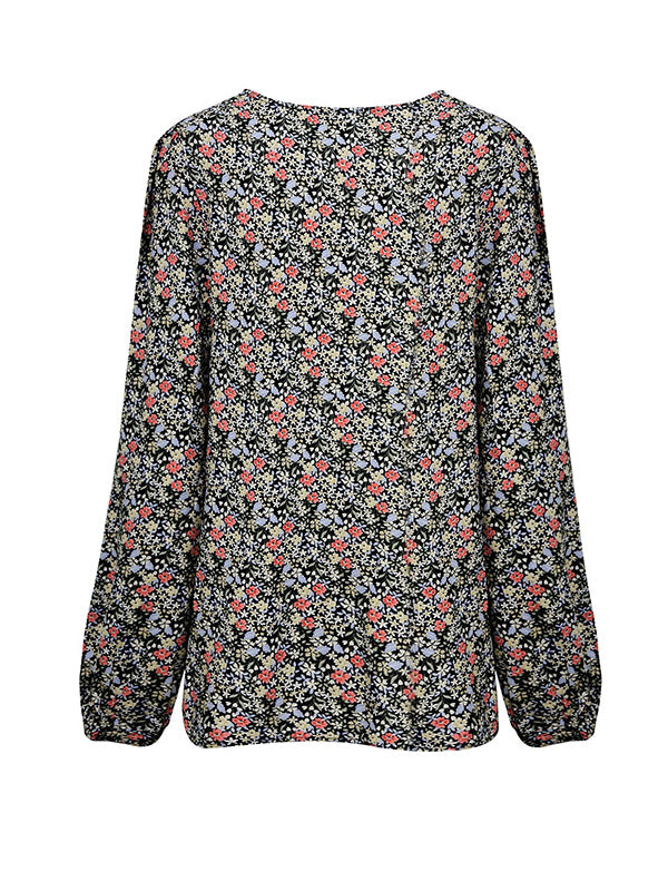 flowersverse Flower Print Bishop Sleeve Long Sleeves Square-Neck Blouses&Shirts Tops