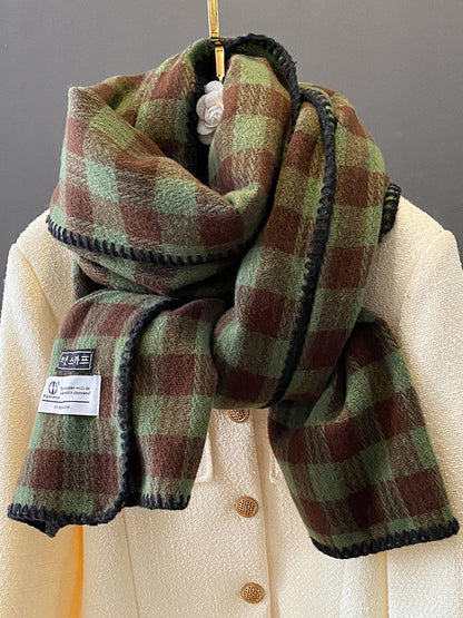 flowersverse Vintage Imitated Cashmere Plaid Shawl&Scarf